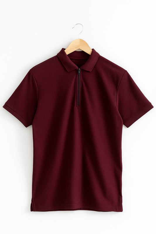 Maroon Zip Style Polo Shirt – Premium Cotton Comfort